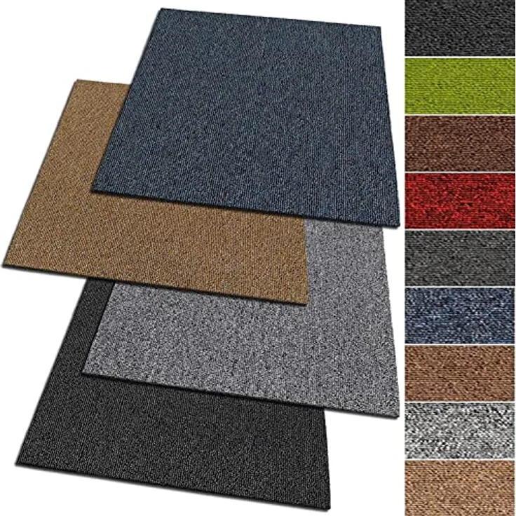 KARAT Teppichfliesen Moskau 50x50 cm selbstliegend - 48 Stück Set - 12m² - strapazierfähiger Teppich Bodenbelag mit hochwertigem Schlingenflor für Haus & Büro - antistatisch mit Bitumen Rücken - Grün – Bild 9