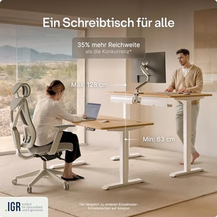 Höhenverstellbarer Schreibtisch - Höhenverstellbar Elektrisch mit Flüsterleisem Dual-Motor & Touchscreen - Hohe Tragfähigkeit - Stehtisch von Desktronic, Weiß + Eiche, 160x80 cm – Bild 8