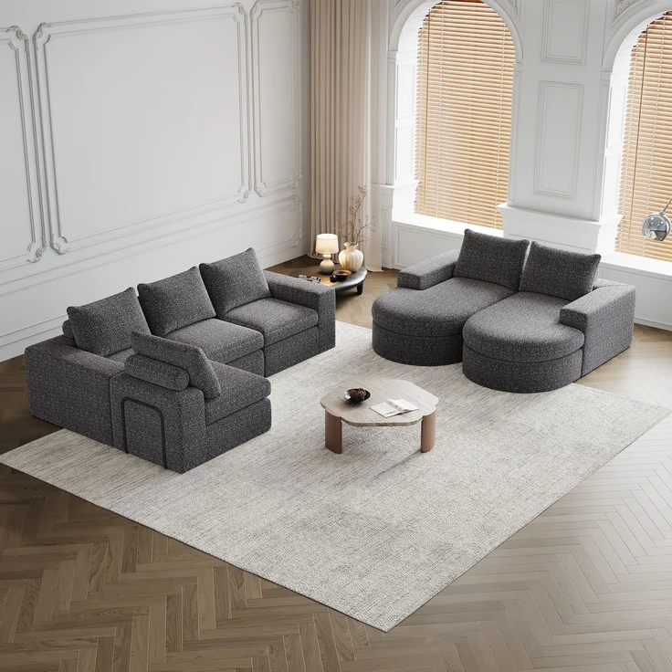 Modulares Sofa H 81.2 x T 322.5 x B 271.5 cm mit Chaiselongue, 2-teilig, Chenille in Grau, flexibel stellbar – Bild 3