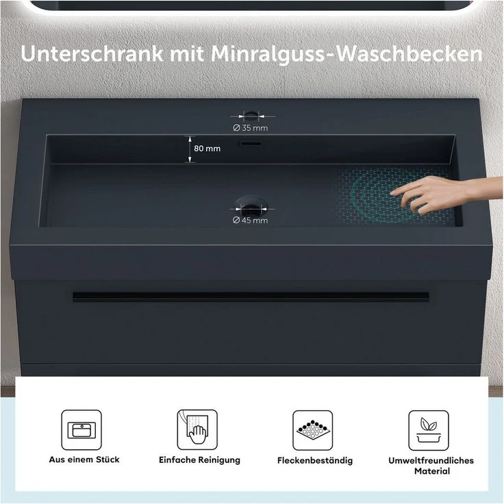 doporro Badmöbel-Set Design Badmöbel Set 2 Schubladen mit SoftClose Quadratto – Bild 3