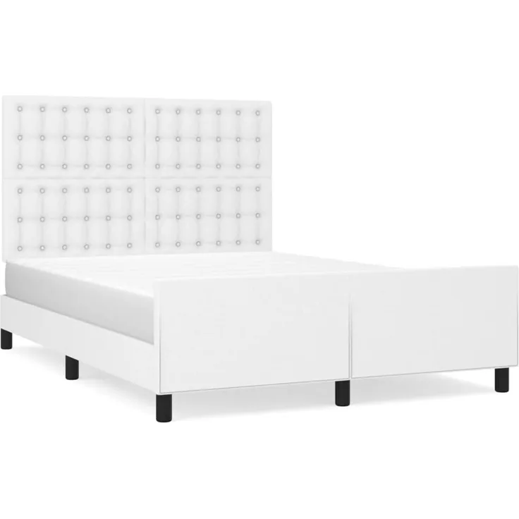 Doppelbett, Bettgestell Modernen mit Kopfteil Weiß 140x200 cm Kunstleder d1274e