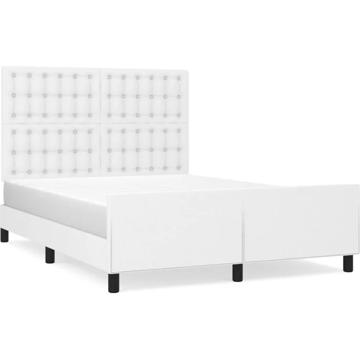Doppelbett, Bettgestell Modernen mit Kopfteil Weiß 140x200 cm Kunstleder d1274e – Bild 1
