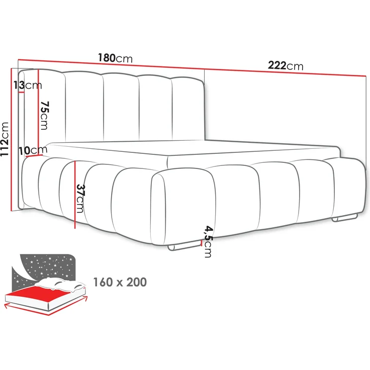 Polsterbett Widoni (Farbe: Paros 02, Größe: 160x200 cm) – Bild 7