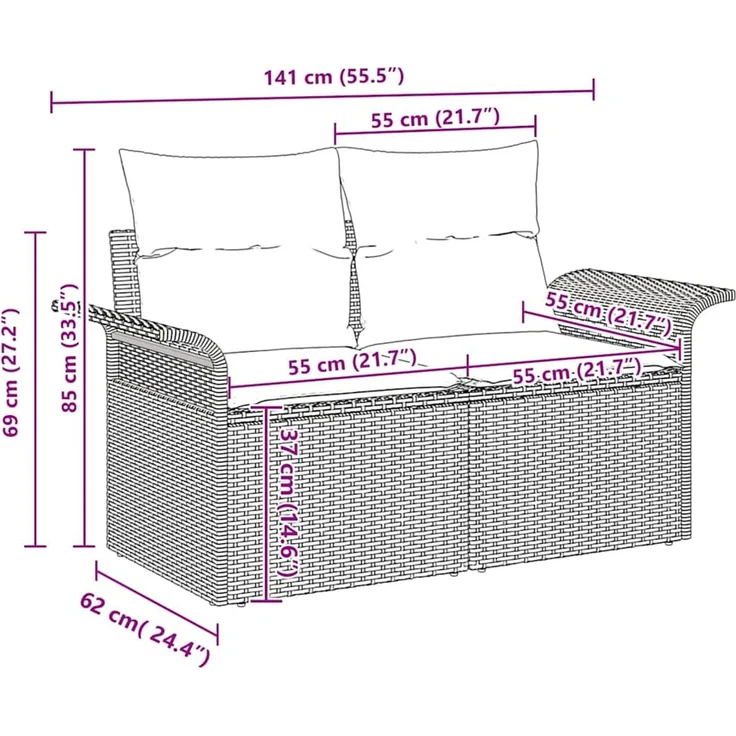 vidaXL Gartensofa-set mit Kissen 4 pcs Beige und Creme Poly-Rattan 3358850 – Bild 11
