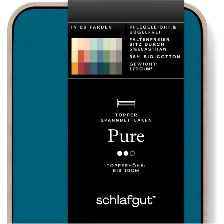 Schlafgut 'PURE TOPPER' Spannbettlaken, für Topper bis 10 cm Höhe, Petrol Deep, S 90x190cm - 100x220cm, 100% Bio-Baumwolle