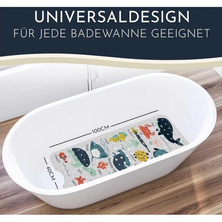 Homerella Badematte rutschfest Kinder - 100% BPA frei Inkl. 2 Haken zum Aufhängen 100x40cm, Antirutschmatte Badewanne Baby hautsensitiv & schimmelresistent, Badewannenmatte rutschfest & waschbar