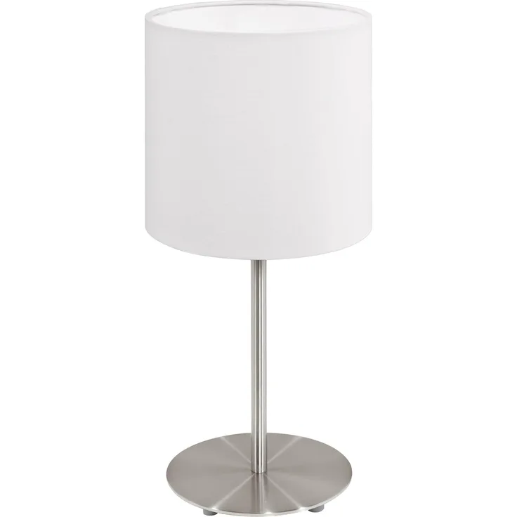 Eglo 31594 Tischlampe PASTERI nickel-matt, Textil weiss E27 max. 1X60W H:40cm Ø18cm mit Kabelschalter