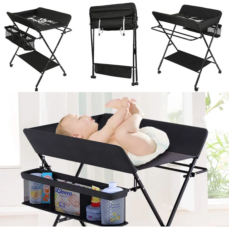 Wickeltische, Wickeltisch und Badewanne, 2-in-1, für Babys von Geburt bis 12 Monate (bis zu 25 kg), faltbar und tragbar, Wickeltisch für Babys (schwarz) – Bild 8