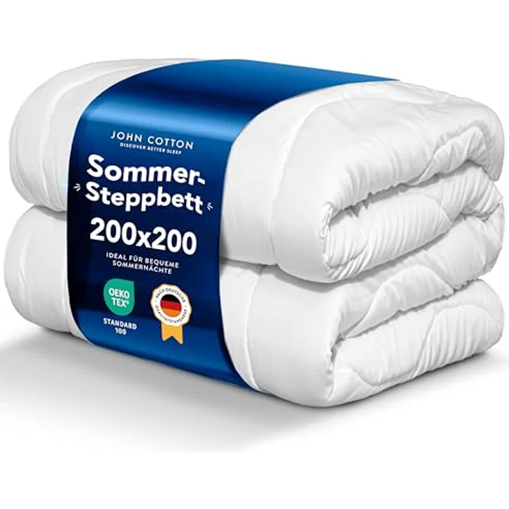John Cotton New Way Bettdecke 200x200 cm - Leichte Steppdecke für Sommer | Super Weiche & Atmungsaktive Allergiker Sommerdecke | Oeko-Test Zertifiziert Decke | 200x200 Dünne Decken | Bettdecken | Weiß – Bild 2