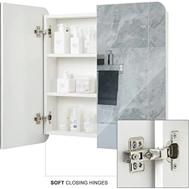 Meerveil Spiegelschrank, Badezimmerspiegel mit 2 Türen 5 Einlegeböden Holz Moderner Stil, 68 x 13 x 66 cm F1015BC12WT Weiß - Bogen – Bild 6