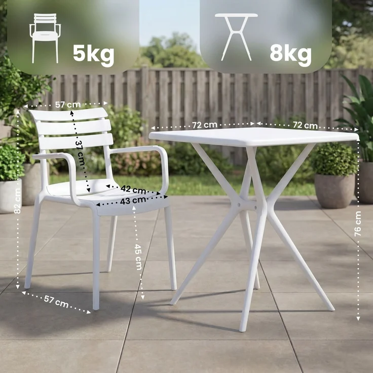 Gartenmöbel-Set NORA mit 2 Stühlen - 186x72x82cm, Kunststoff, Weiß | Balkonset Gartenset Tisch mit Stühlen Bistroset Outdoor – Bild 2