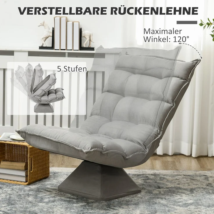 MELAYR, Relaxsessel Lesesessel, drehbar, 62 cm x 70 cm x 95 cm, Hellgrau – Bild 6