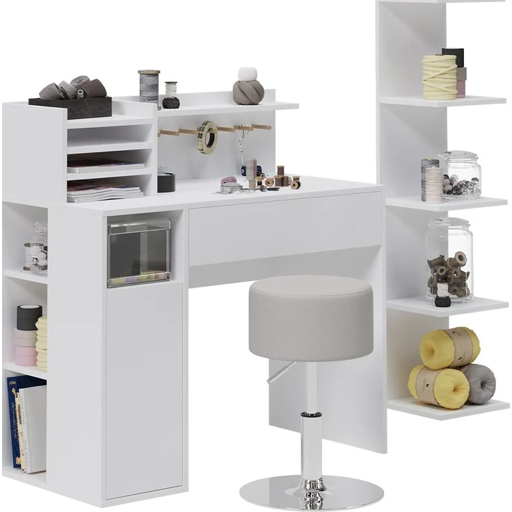 Schreibtisch Weiß 3 Teile, mit Bücherregal und Hocker Vicco – Bild 6