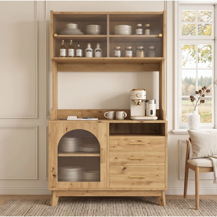 Buffetschrank 100,5 x 40 x 178 cm mit Steckdosen und USB – Hochschrank in Holzoptik – Bild 2