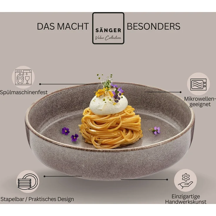SÄNGER Pastaschalen Set Kairo Graphit - 6 teilig aus Steingut – Bild 4