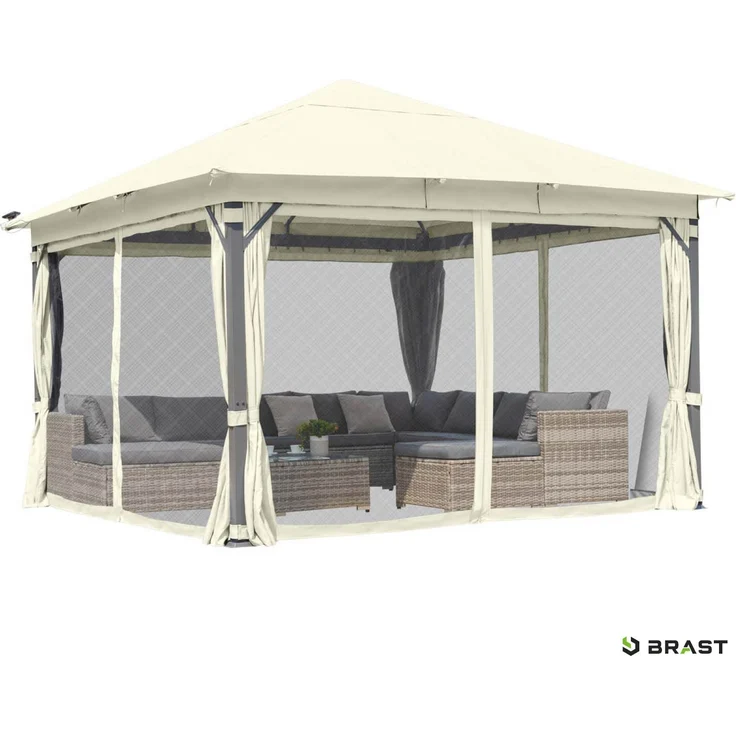 BRAST 'Infinity' Pavillon inkl. Moskitonetz und LED-Beleuchtung, wasserdicht, stabil, UV-Schutz, Aluminium, Beige, 4x4 m, mit Beleuchtung – Bild 8