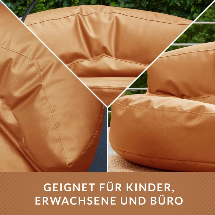 Green Bean Sitzsack Sofa aus Kunstleder mit EPS Perlen Füllung - Lounge im Sitzsack-Design 90 x 50 cm mit ergonomischer Rückenlehne - Cognac – Bild 3