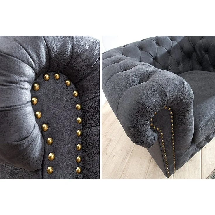riess-ambiente Chesterfield-Sessel CHESTERFIELD 105cm antik grau (Einzelartikel, 1-St), Wohnzimmer · Microfaser · mit Armlehne · Federkern · Design – Bild 3