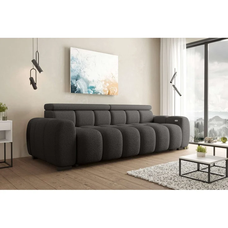 99rooms Alessio Bigsofa Boucle-Stoff ABRIAMO Graphit mit Sitztiefenverstellung Lieferung Wohnung – Bild 1