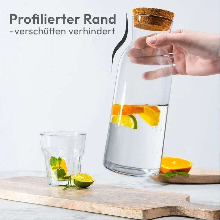 KONZEPT Karaffe Wasserkaraffe mit Deckel, Karaffe aus Glas 1 liter, (1-tlg), ideal für Wasser, Saft, Limonade und Milch – Bild 3