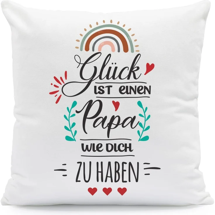 GRAVURZEILE Zierkissen mit Spruch - Glück ist - Geschenk für Freunde & Familie -, starke Farben ohne verblassen - Papa - mit Füllung – Bild 1