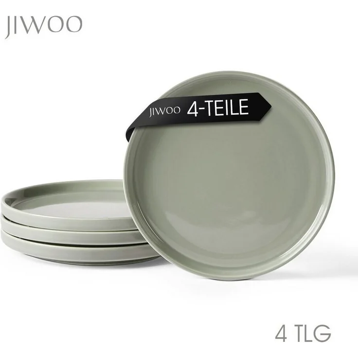 JIWOO Teller 4er Ø20,5cm,Frühstücksteller Steakteller Pastateller Brotteller Plate, (4 St), Keramik Hochwertiges Tellerset Grau Mikrowellen spülmaschinenfest – Bild 5