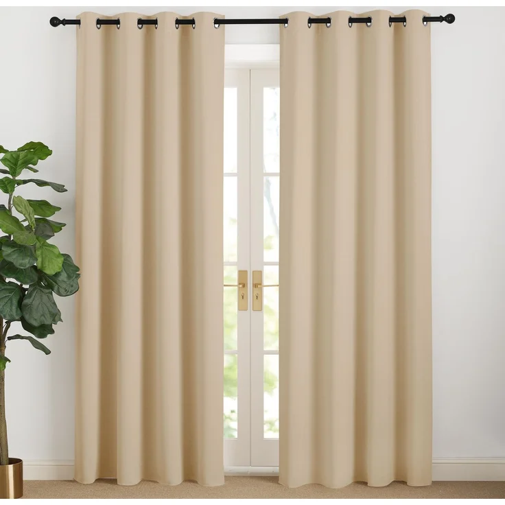 NICETOWN Vorhänge Blickdicht Beige Thermogardine Kälteschutz 2er Set Biscotti Beige H220 x B140 cm, Lichtundurchlässige Vorhänge mit Ösen für Wohnzimmer Gardinen 220 cm Lang Wärmeschutzvorhang