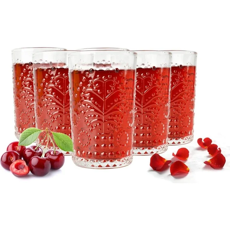 6 Trinkgläser 330ml mit Relief Saftgläser Cocktailgläser Longdrinkgläser