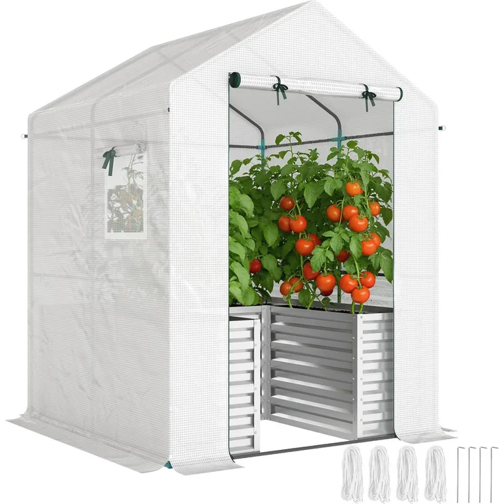 Outsunny Foliengewächshaus, PE, Stahl, Weiß, 141L x 141B x 190H cm