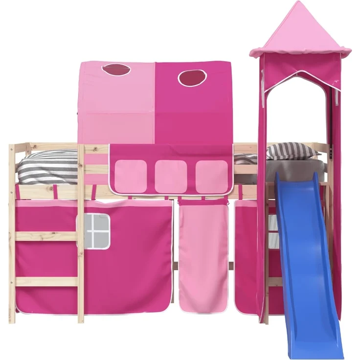 vidaXL Vorhänge für Hochbett mit Tunnel und Turm Rosa 835921 – Bild 4