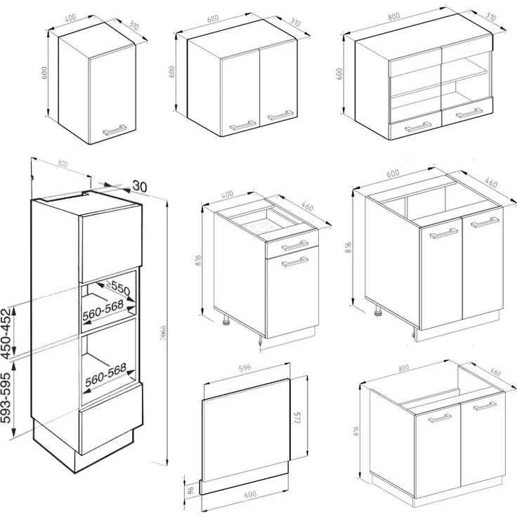 Küchenzeile R-Line Anthrazit Landhaus/Weiß 300 cm mit Hochschrank, ohne Arbeitsplatte Vicco – Bild 3