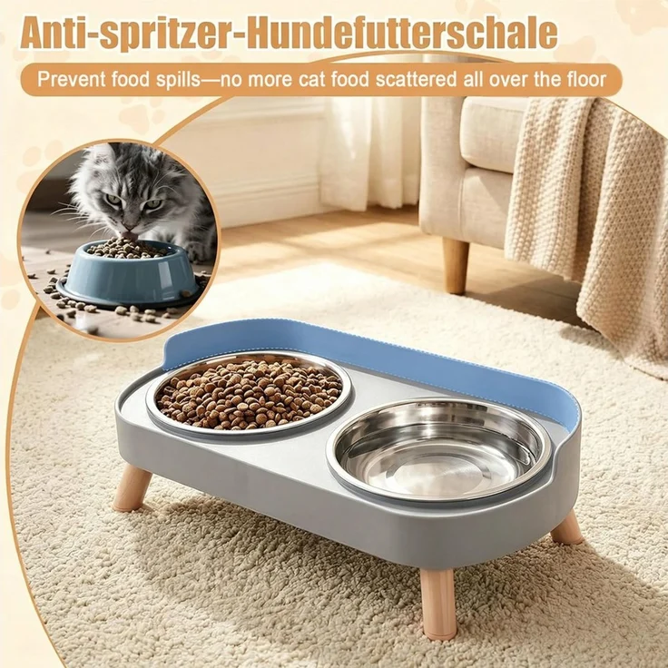 TUWENA Napf-Set Katzennapf Hundenapf Edelstahl Doppelnäpfe mit Ständer & Spritzschutz, Edelstahl, Nackenschonend, rutschfest, spülmaschinenfest, umkippsicher,hygienisch – Bild 4