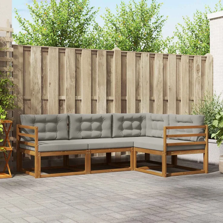 vidaXL Outdoor-Sofagarnitur 4 stk. 4-Sitzer Natur und Hellgrau 3367494 – Bild 1