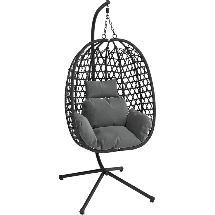 STEELSØN 'Sarin' Hängesessel mit Metallgestell, höhenverstellbar und faltbar, wetterfest, Polyrattan, dunkelgrau/schwarz, bis 150 kg belastbar, inkl. Kissen – Bild 10