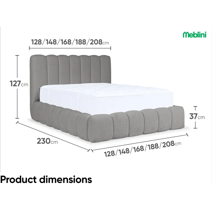 MEBLINI Polsterbett 200x200 mit Lattenrost ohne Matratze - CARLOS - Grau Boucle - Bubble Bett - Cloud Bett - Marshmallow Bed - Kopfteil Bett mit Stauraum – Bild 6