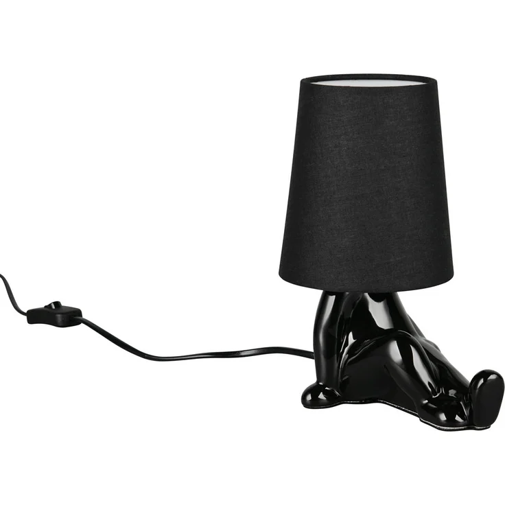 LED Tischlampe Keramik Schwarz mit Stoffschirm, Höhe 24,5cm – Bild 2