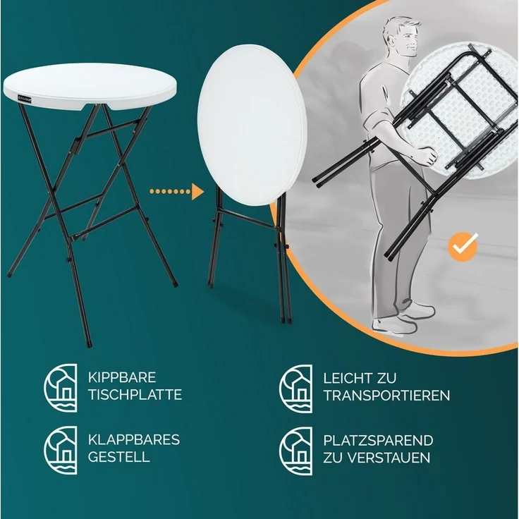 Casaria Stehtisch, mit Husse Weiß Klappbar Rund 110 cm Hoch Outdoor Garten Klapptisch – Bild 3