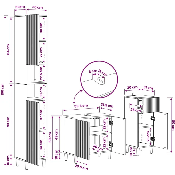 vidaXL 3-teiliges Badezimmer-Schranksystem ARNHEM Schwarz 3417847 – Bild 10