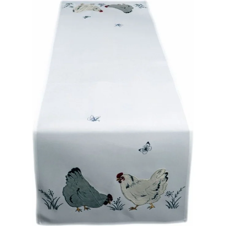 texpot Tischdecke Tischläufer Stickerei Hühner Schmetterlinge Ostern (1-tlg) – Bild 2