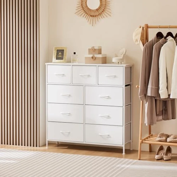 Sweetcrispy Kommode für Schlafzimmer, breite Schublade Kommode, 9 Stoffschubladen mit Griffen, Schubladen aus Stoff, Schrank, TV Stand für Schlafzimmer, Schrank, Wohnzimmer, Kinderzimmer – Bild 3