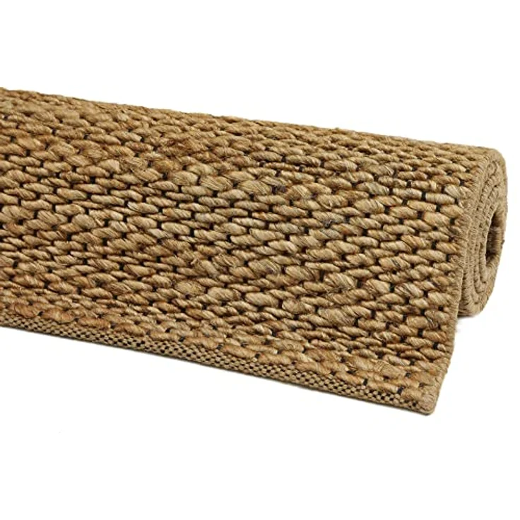 Linea Natura Teppich, Uni Naturfarben, rechteckig 65x130 cm, Handmade in India, für Fußbodenheizung geeignet, strapazierfähig, vegan – Bild 5