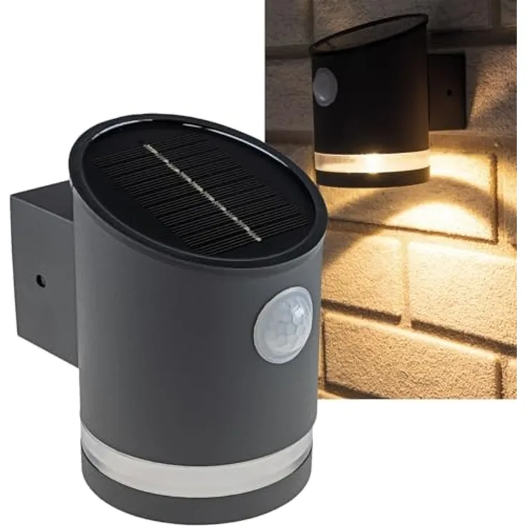 LED Solar Wandleuchte "SWL 119-A" PIR Bewegungsmelder, IP44, anthrazit