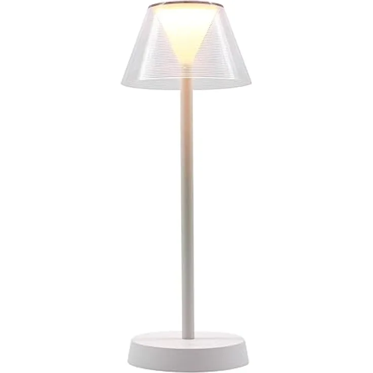 LUMISKY Beverly Tischlampe, kabellose LED-Nachttischlampe in Weiß-Grau, dimmbar, spritzwassergeschützt, 34 cm