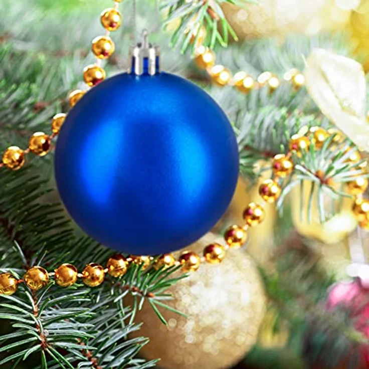 Relaxdays Weihnachtskugeln Set, 100er Set in Blau, Kunststoff, matt, glänzend, glitzernd, Durchmesser 3, 4 & 6 cm – Bild 2