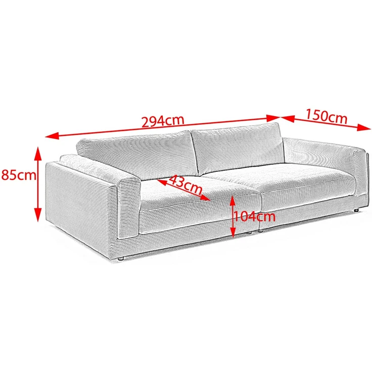 KAWOLA Big Sofa RAINA Cord hellblau 85 x 150 x 254 cm – Bild 8