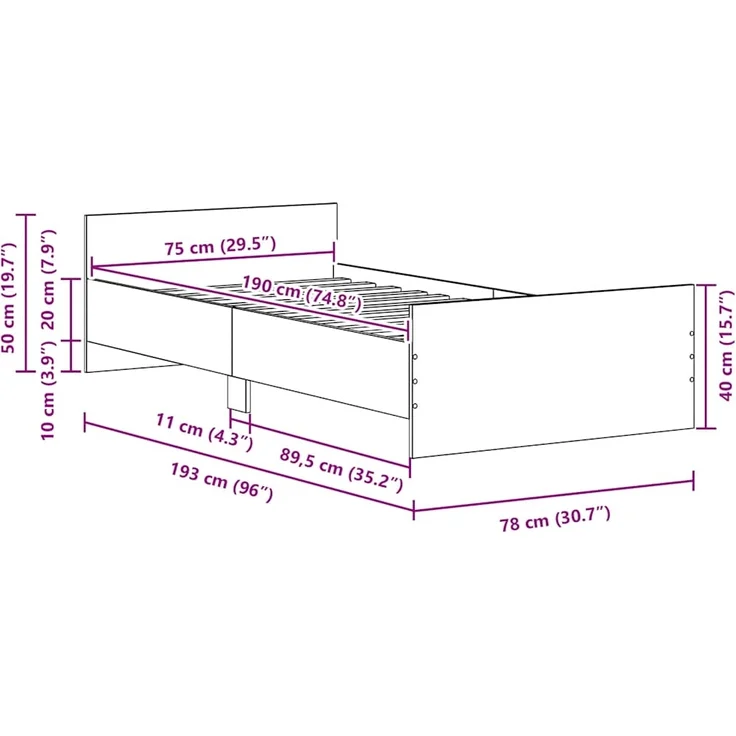 vidaXL Bettgestell ohne Matratze Artisan-Eiche 75x190 cm Holzwerkstoff 862311 – Bild 9