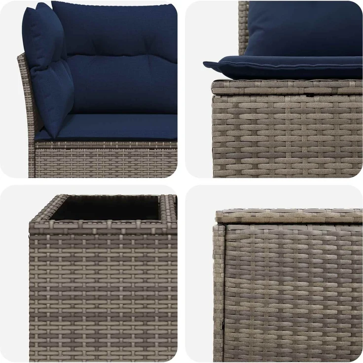vidaXL Sofa Set 8 stk. Grau und Marineblau Polyrattan und Stahl 3448277 – Bild 8