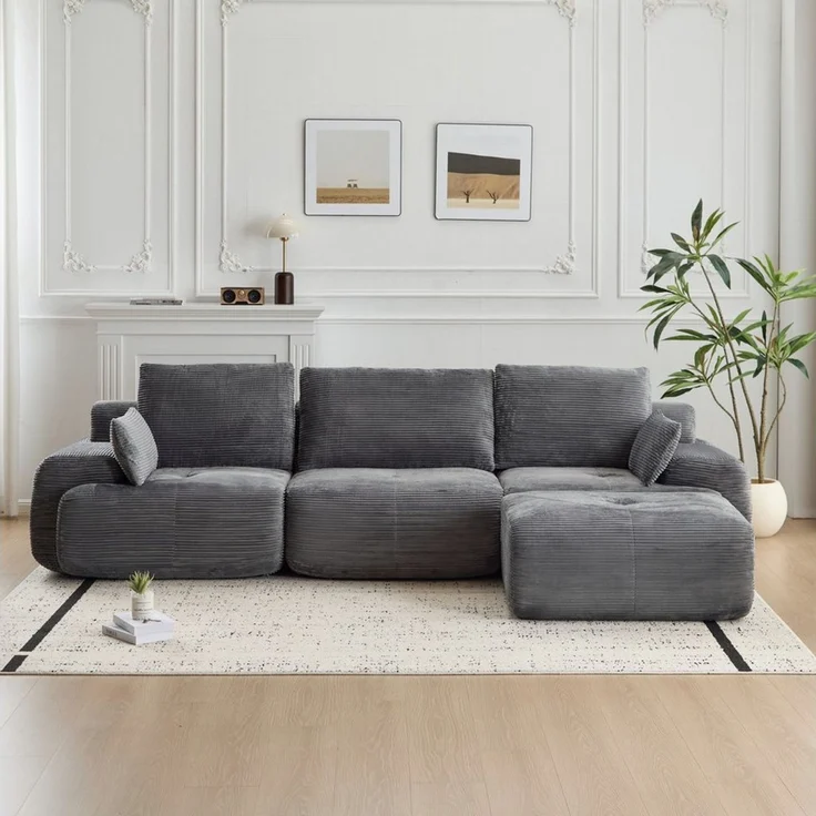 Leawin Ecksofa Ecksofa 3-Sitzer Sofa mit Hocker, ohne Montage, ergonomisch, Modulares Sofa, 32D Polsterung für Wohnzimmer, Schlafzimmer & Büro – Bild 1