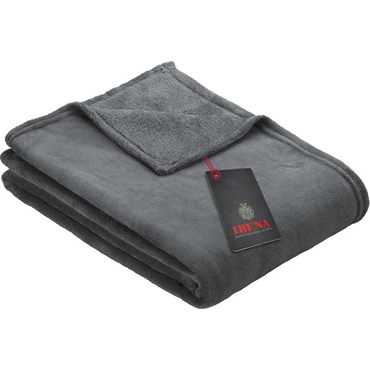Ibena Olbia Decke 150x200 cm – Kuscheldecke dunkelgrau, Sofadecke aus kuschelig weichen Mikrofaserflausch