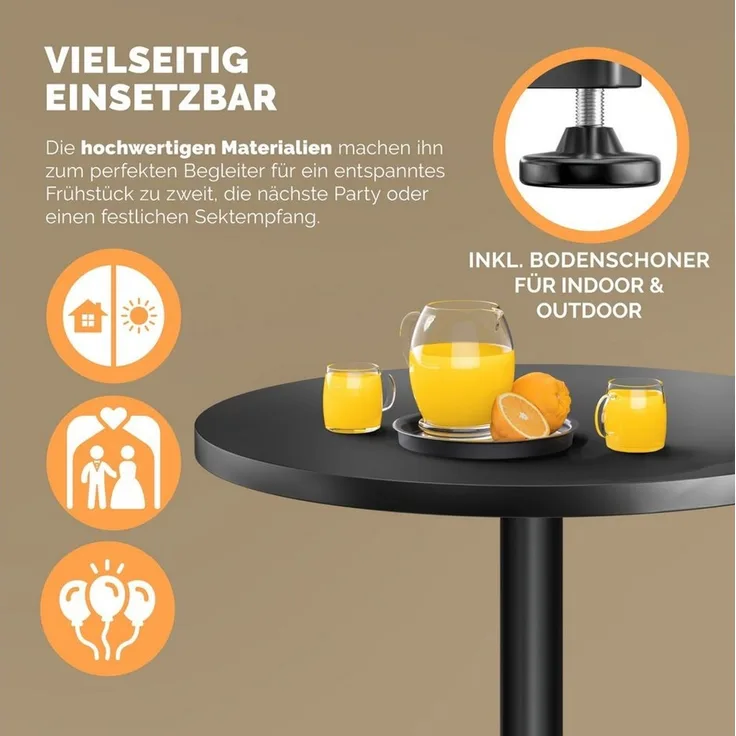 Casaria® 2in1 Stehtisch Höhenverstellbar 2er Set 70/115 cm Aluminium Ø 60 cm Rund Wetterfest Outdoor Indoor Camping Bistrotisch Balkonmöbel Schwarz